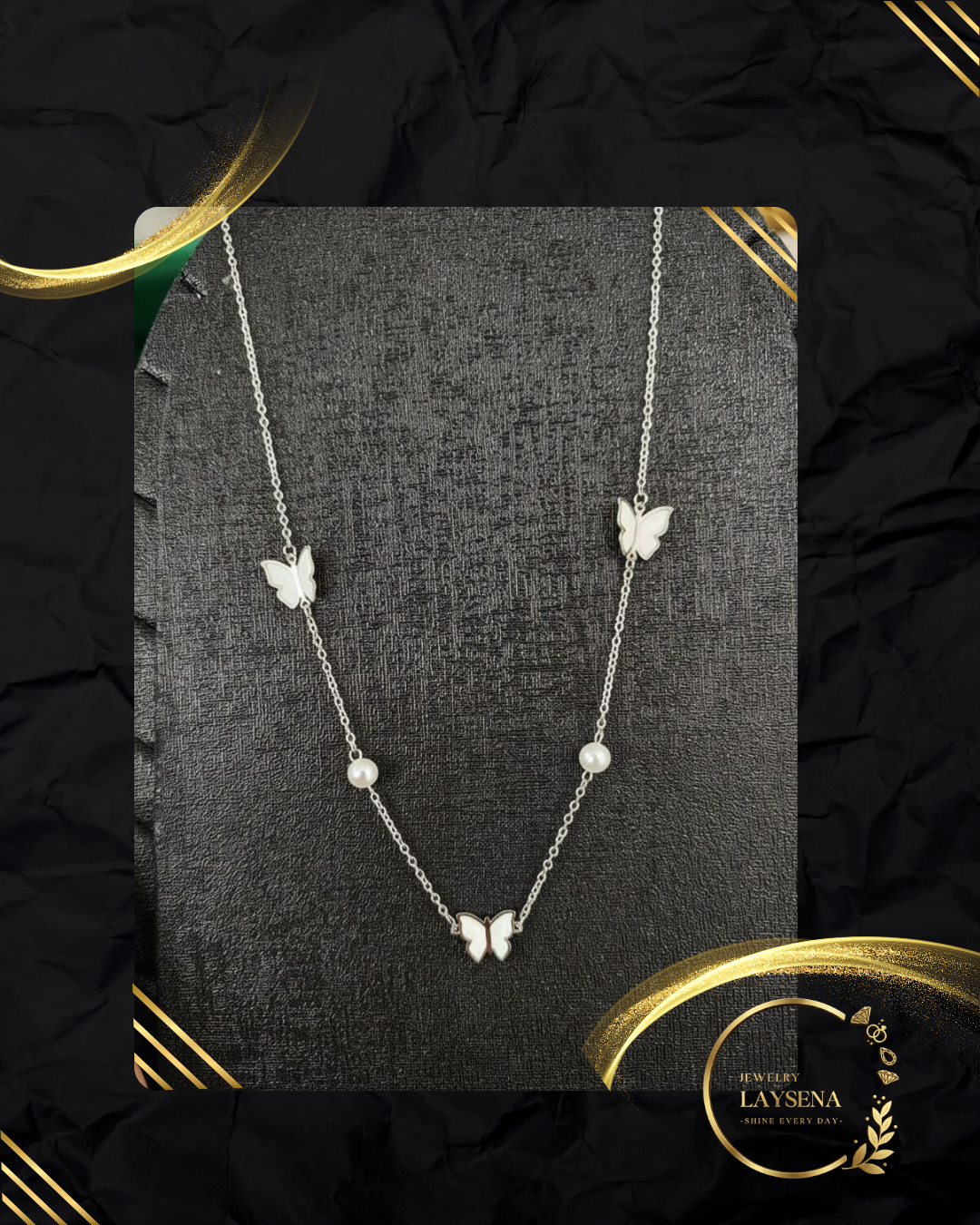 Collier 3 Papillons Nacrés & Perles – Chaîne Fine Dorée ou Argentée