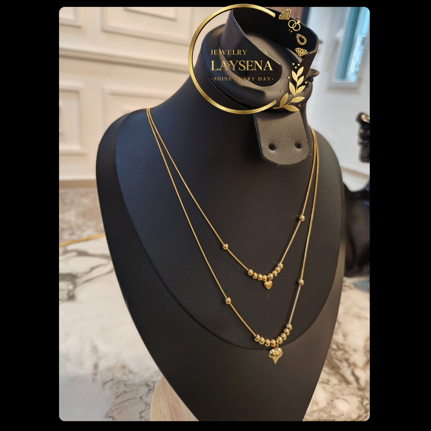 Collier double en acier inoxydable – pendentif cœur