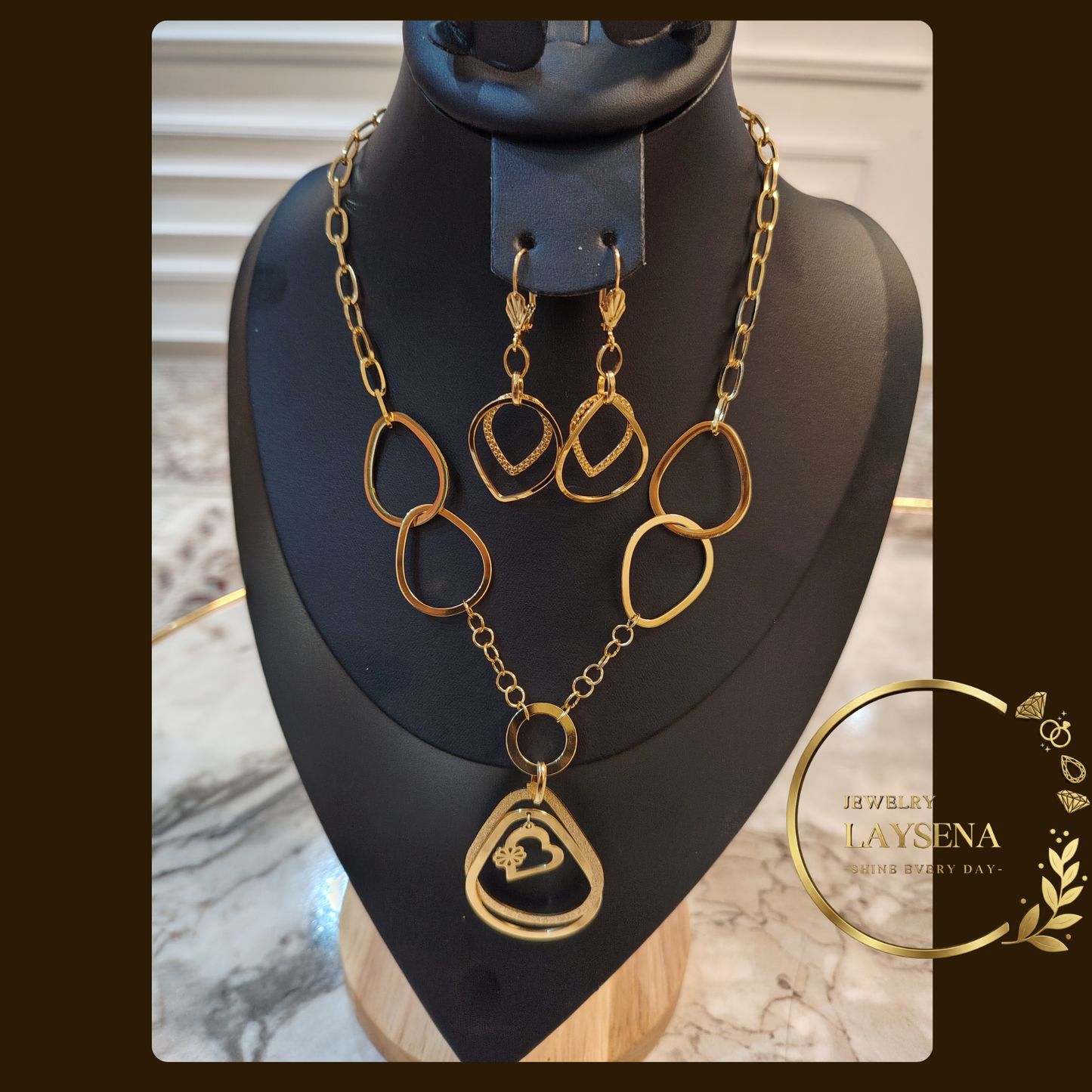 Ensemble collier & boucles d’oreilles doré en acier inoxydable-NANCY