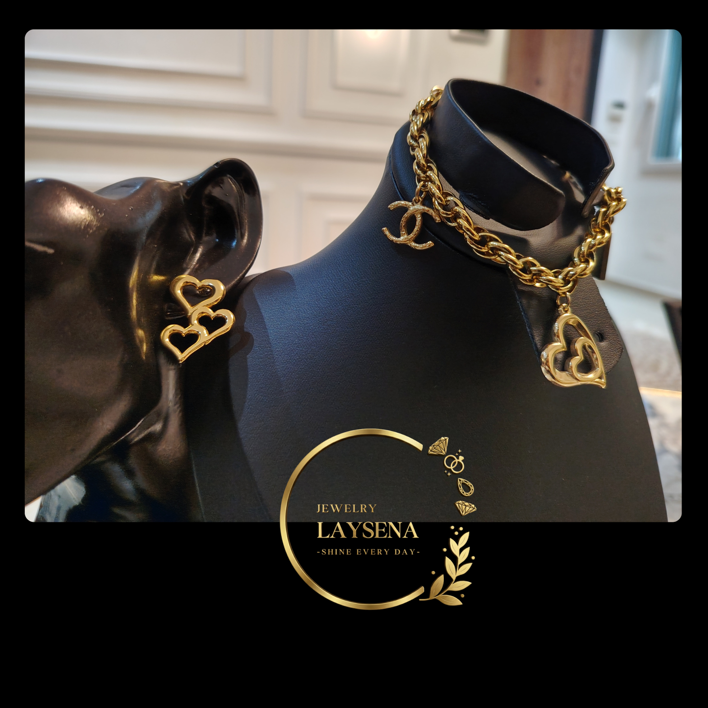 Ensemble Bijou glamour - Bracelet et Boucles d’Oreilles en Acier Inoxydable Doré