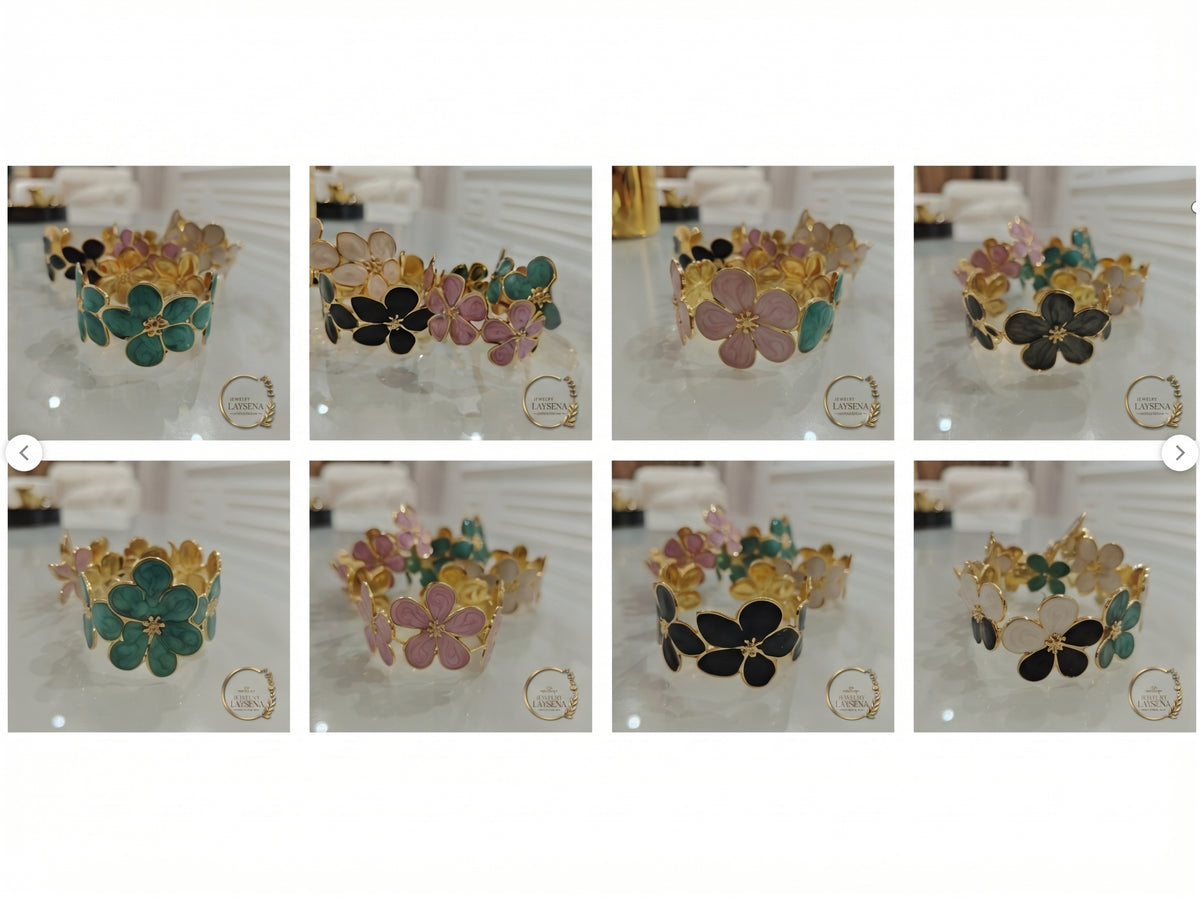Bracelet Jonc Fleurs Émaillées