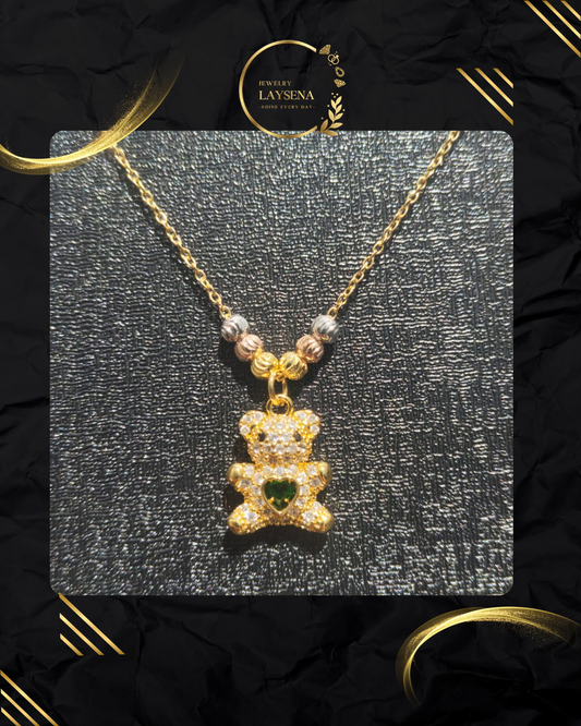 Collier Ourson Love – Pendentif Pavé Zircons & Cœur Coloré Doré