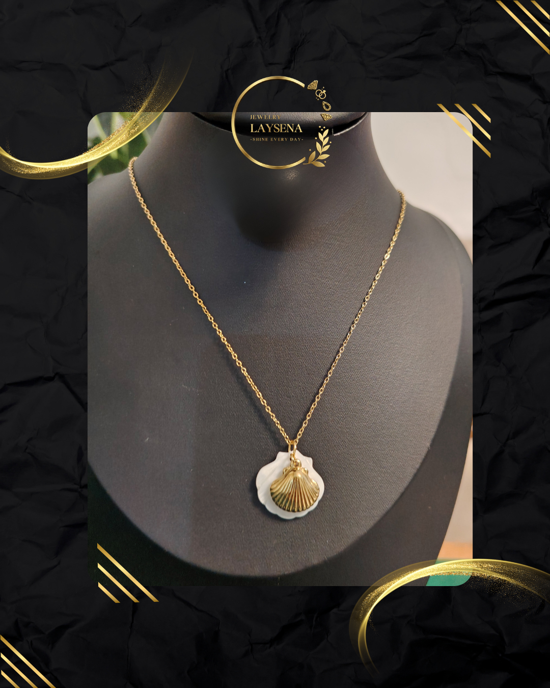 Collier Double Coquille – Nacre Blanche & Mini Coquille Dorée