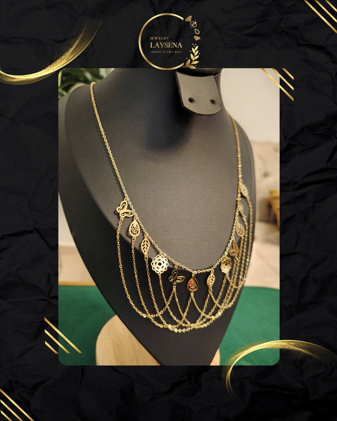 Collier Multi-Rangs Nature – Roses, Papillons & Feuilles Dorées