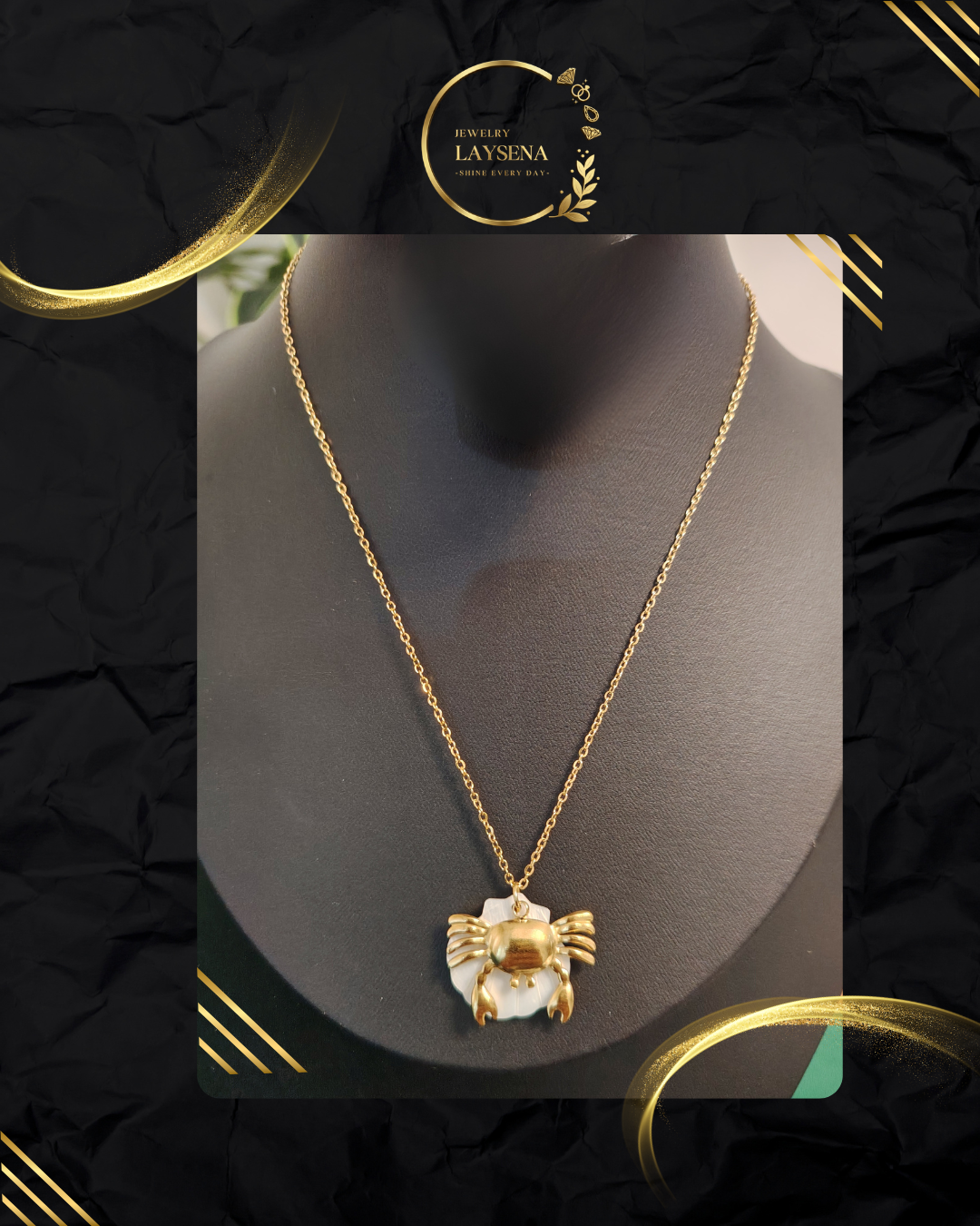 Collier Crabe Doré – Pendentif Crabe & Coquille Nacre sur Chaîne Fine Dorée