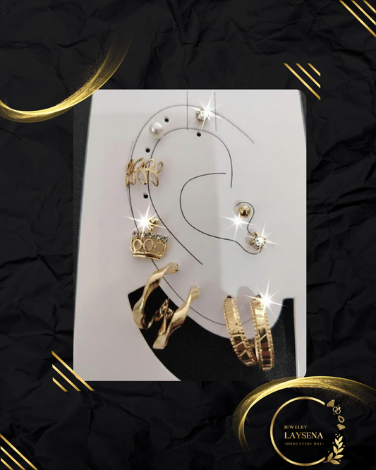 Set Ear Cuffs & Boucles d’Oreilles Fantaisie – Multi-Pièces Doré ou Argenté