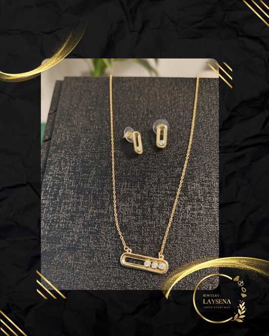 Parure Style Messika – Collier Barrette 5 Zircons & Boucles Créoles Dorées