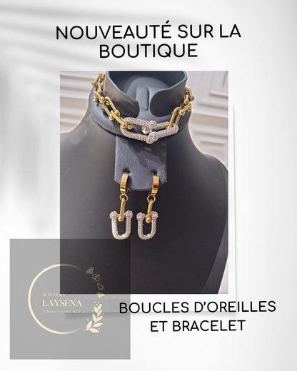 Bijoux TIFFANY -bracelet Chaîne Doré ET  Boucles U Pavé