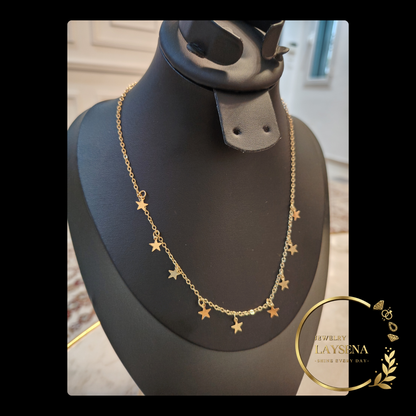 Collier Cercle Doré avec Étoiles – Acier Inoxydable