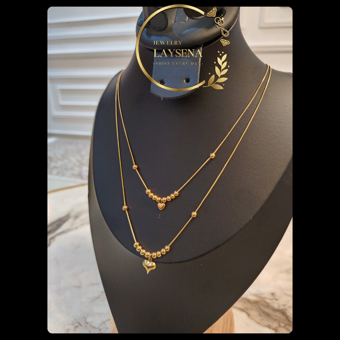 Collier double en acier inoxydable – pendentif cœur