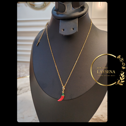 Collier Pendentif Piment Rouge en Acier Inoxydable