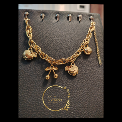 Bracelet apple and cirys – Chaîne à maillons avec pendentifs dorés