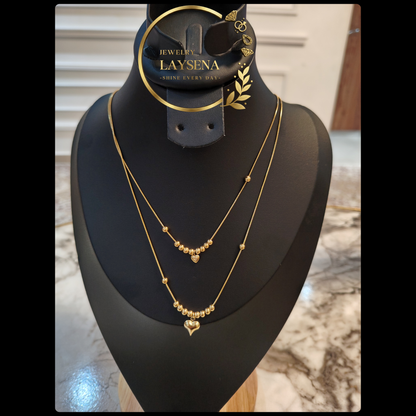 Collier double en acier inoxydable – pendentif cœur