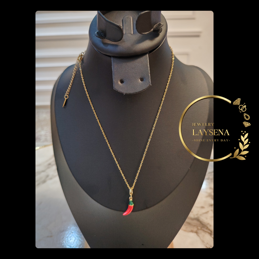 Collier Pendentif Piment Rouge en Acier Inoxydable
