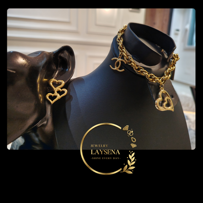 Ensemble  Bijou glamour  - Bracelet et Boucles d’Oreilles en Acier Inoxydable Doré