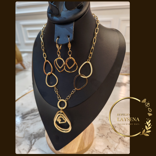 Ensemble collier & boucles d’oreilles doré en acier inoxydable-NANCY