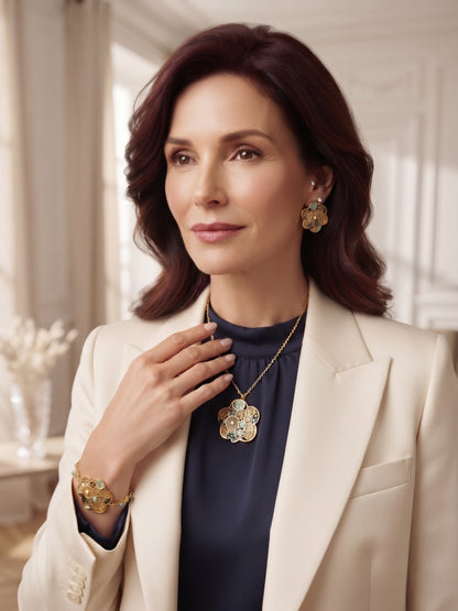 Parure Filigrane Fleur – Collier, Boucles & Bracelet