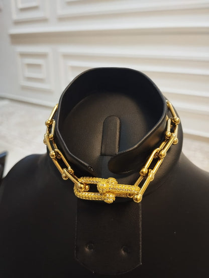 Bijoux TIFFANY -bracelet Chaîne Doré ET  Boucles U Pavé