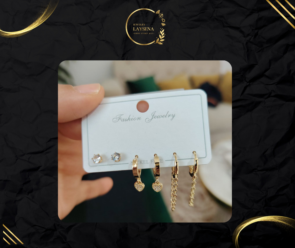 Set 3 Paires Boucles d’Oreilles – Étoile & Chaîne