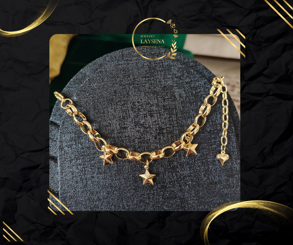 Bracelet Charms Étoiles & Cœur – Chaîne Maillons Ovales Dorée