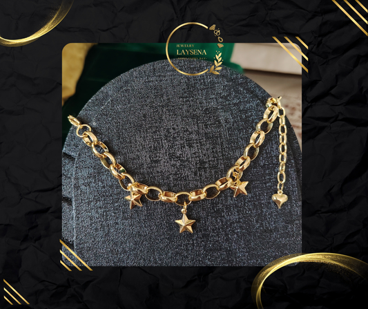 Bracelet Charms Étoiles & Cœur – Chaîne Maillons Ovales Dorée