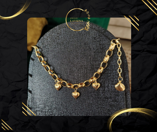 Bracelet Charms Cœurs Bombés – Chaîne Maillons Ovales Dorée