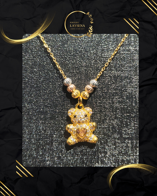 Collier Ourson Love – Pendentif Pavé Zircons & Cœur Coloré Doré