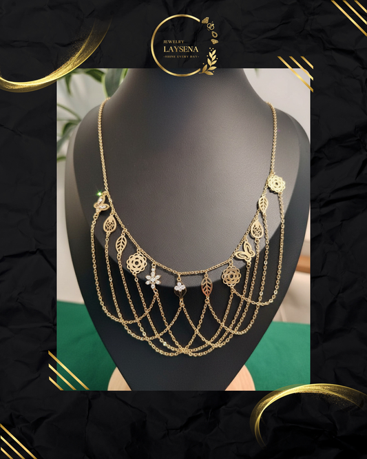 Collier Multi-Rangs Nature – Roses, Papillons & Feuilles Dorées