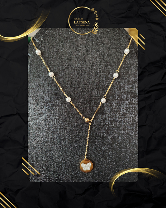 Collier Lariat Perles & Médaillon Papillon Nacré – Doré ou Argenté
