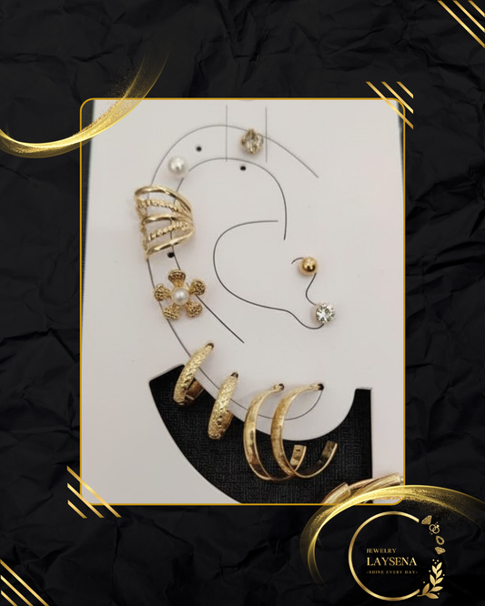 Set Ear Cuffs & Boucles d’Oreilles Fantaisie – Multi-Pièces Doré ou Argenté