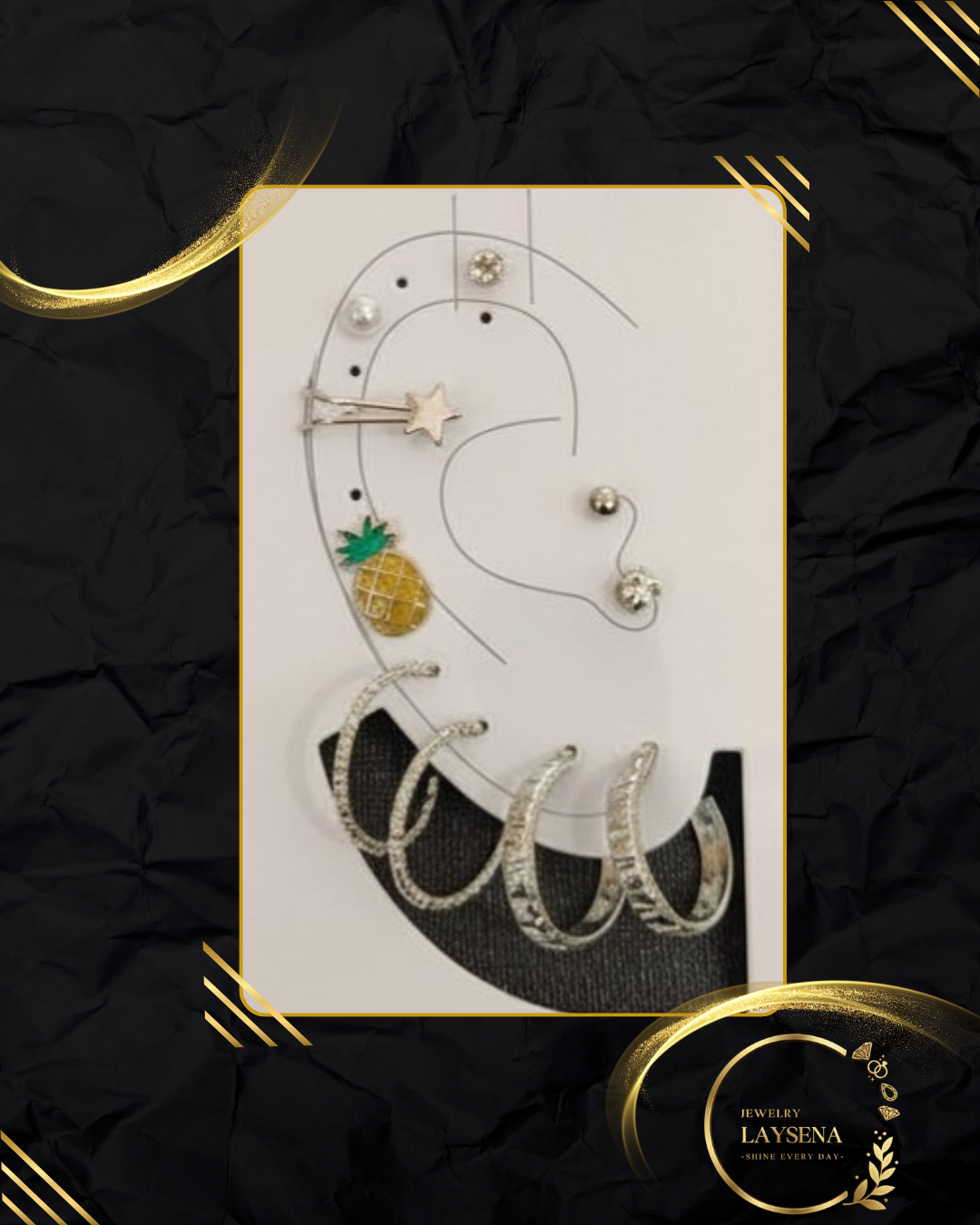 Set Ear Cuffs & Boucles d’Oreilles Fantaisie – Multi-Pièces Doré ou Argenté