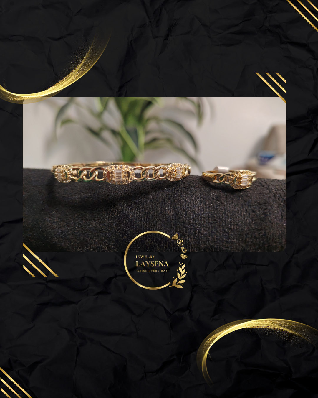 Set Bracelet & Bague Doré Luxe – Pavé Zircons, Serpent, Maillons & Médaillon