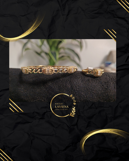 Set Bracelet & Bague Doré Luxe – Pavé Zircons, Serpent, Maillons & Médaillon