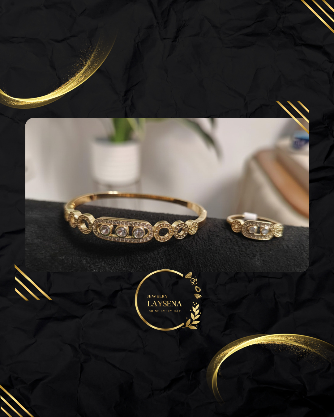 Set Bracelet & Bague Doré Luxe – Pavé Zircons, Serpent, Maillons & Médaillon