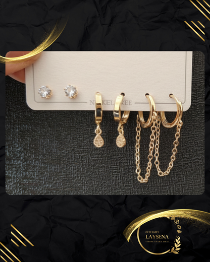 Set 3 Paires Boucles d’Oreilles – Étoile & Chaîne