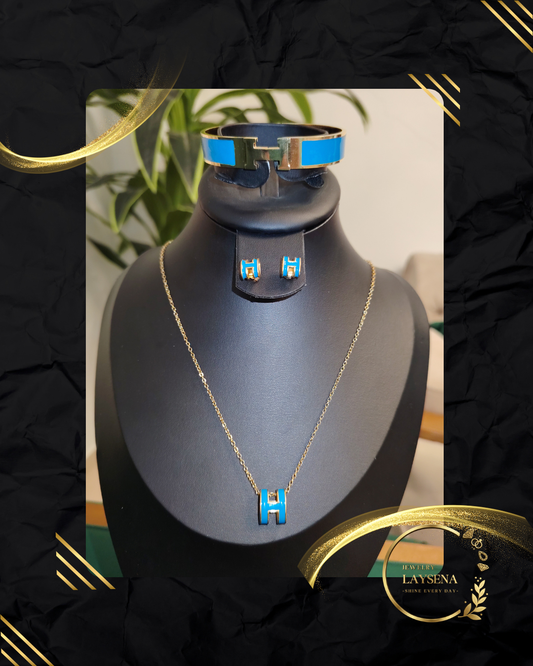 Parure 3 Pièces Style H – Jonc, Collier & Puces Émaillés – 6 Couleurs