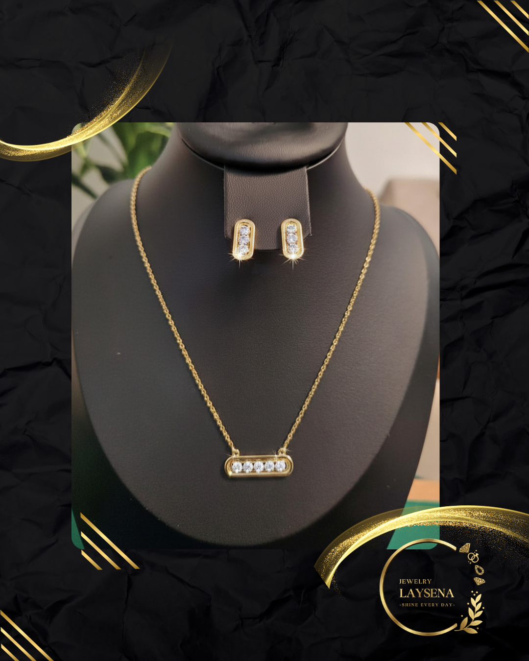 Parure Style Messika – Collier Barrette 5 Zircons & Boucles Créoles Dorées