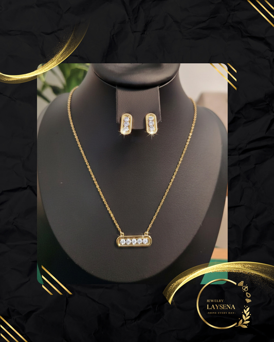 Parure Style Messika – Collier Barrette 5 Zircons & Boucles Créoles Dorées