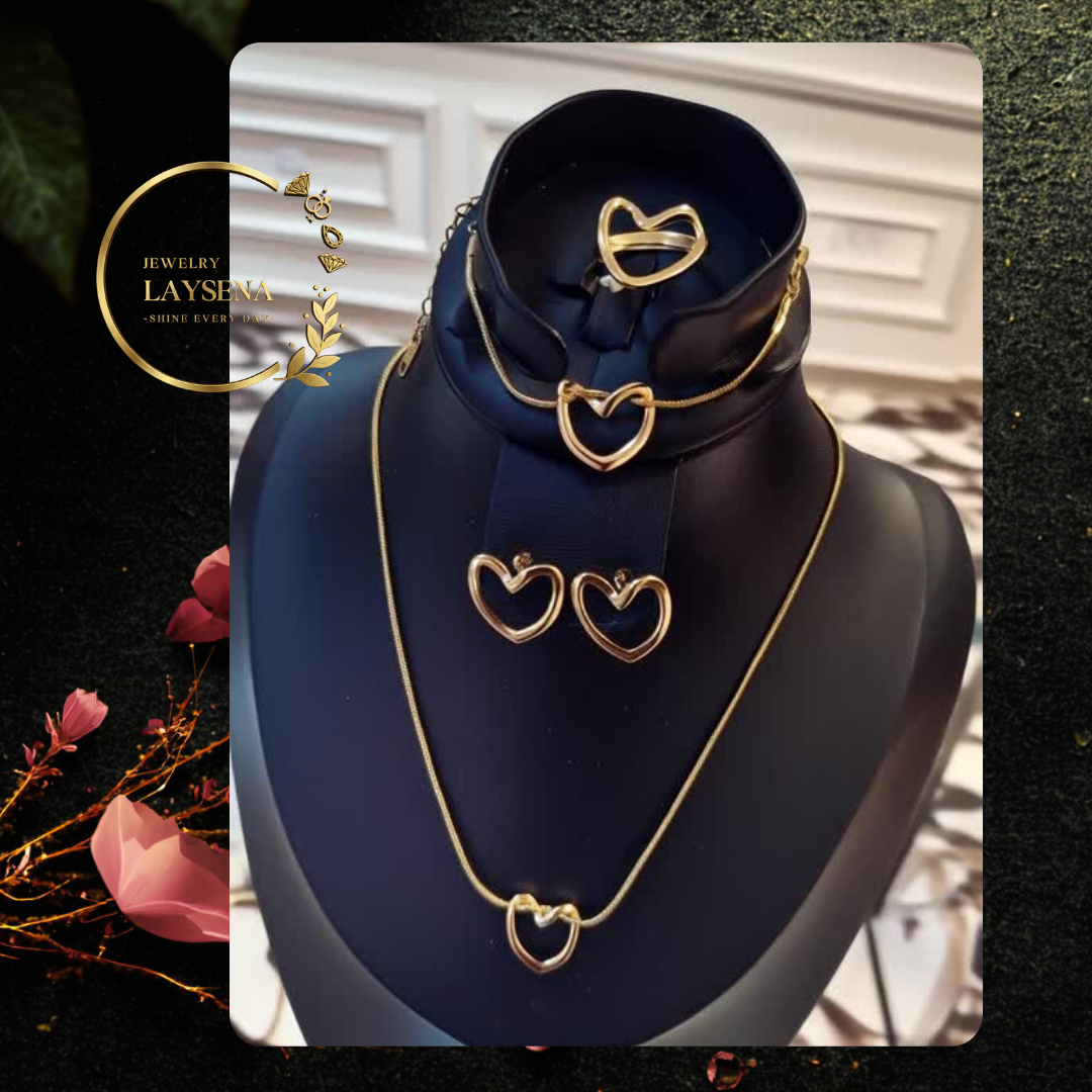 Ensemble Cœur Doré ✨❤️( Collier, Bracelet, Boucles & Bague)