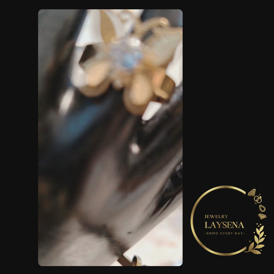 Ensemble Élégant (Motifs Fleurs & Papillon) - Bracelet + Bague en Acier Inoxydable Doré