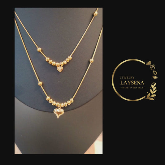 Collier double en acier inoxydable – pendentif cœur