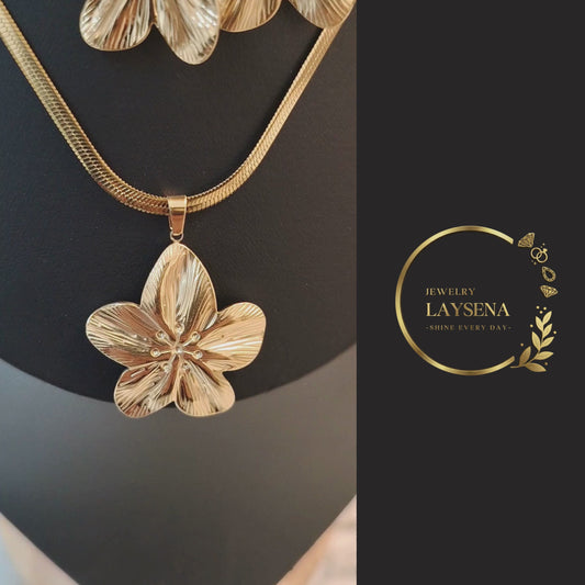 ENSEMBLE Motifs Floraux :Collier + Bracelet + Boucles d’Oreilles + Bague