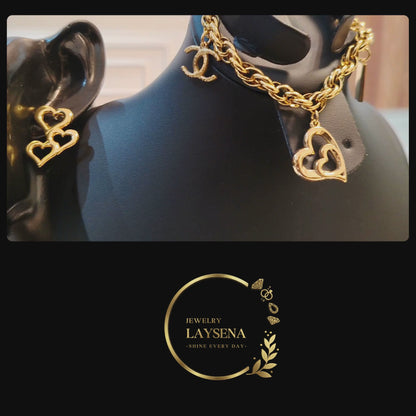 Ensemble  Bijou glamour  - Bracelet et Boucles d’Oreilles en Acier Inoxydable Doré