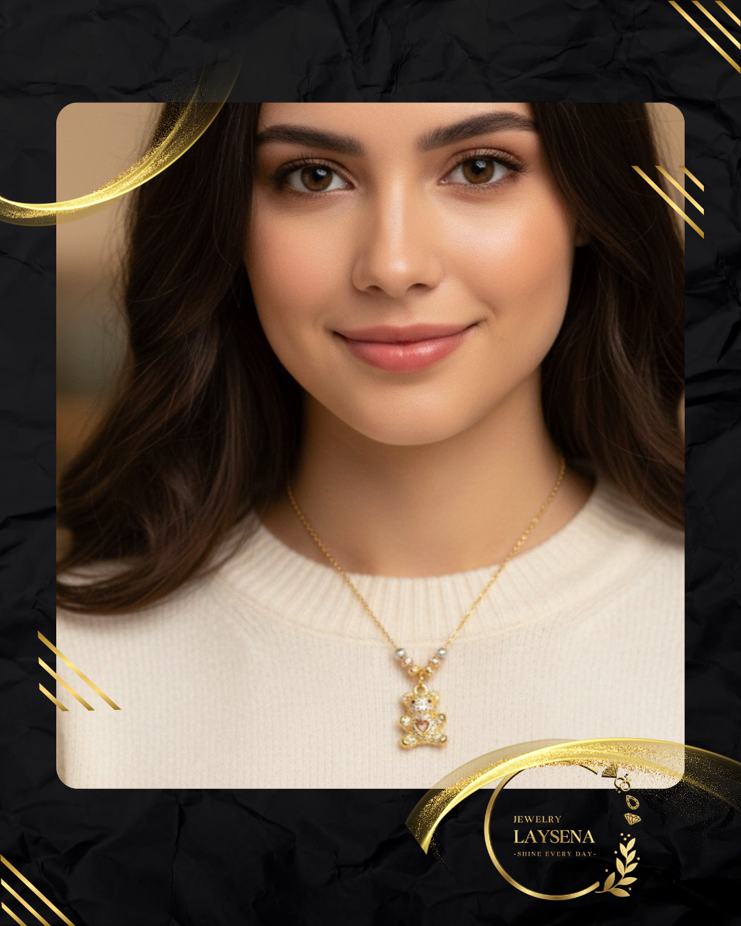 Collier Ourson Love – Pendentif Pavé Zircons & Cœur Coloré Doré